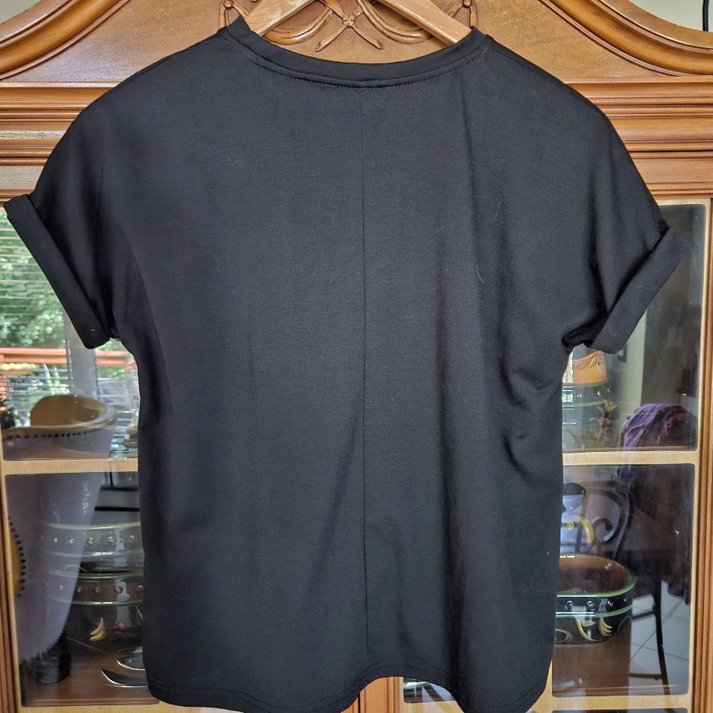 Floral Embroidered Black Shirt W Cuffed Sleeve. Womens Sz Small - Picture 6 of 7